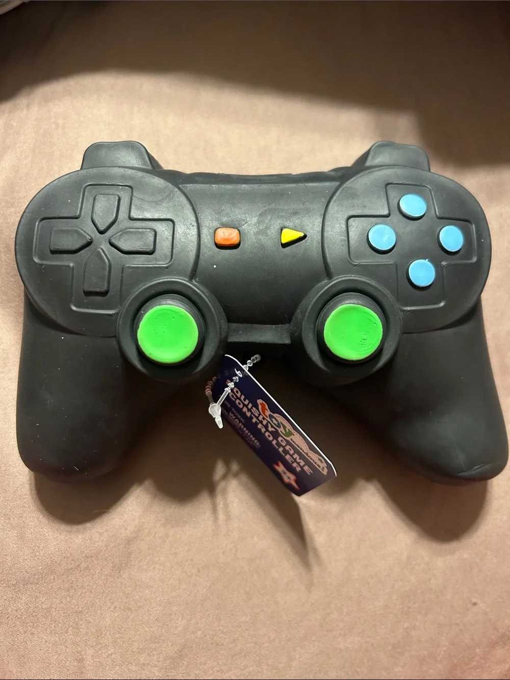Black Video Game Controller Stress Toy with Green Accent